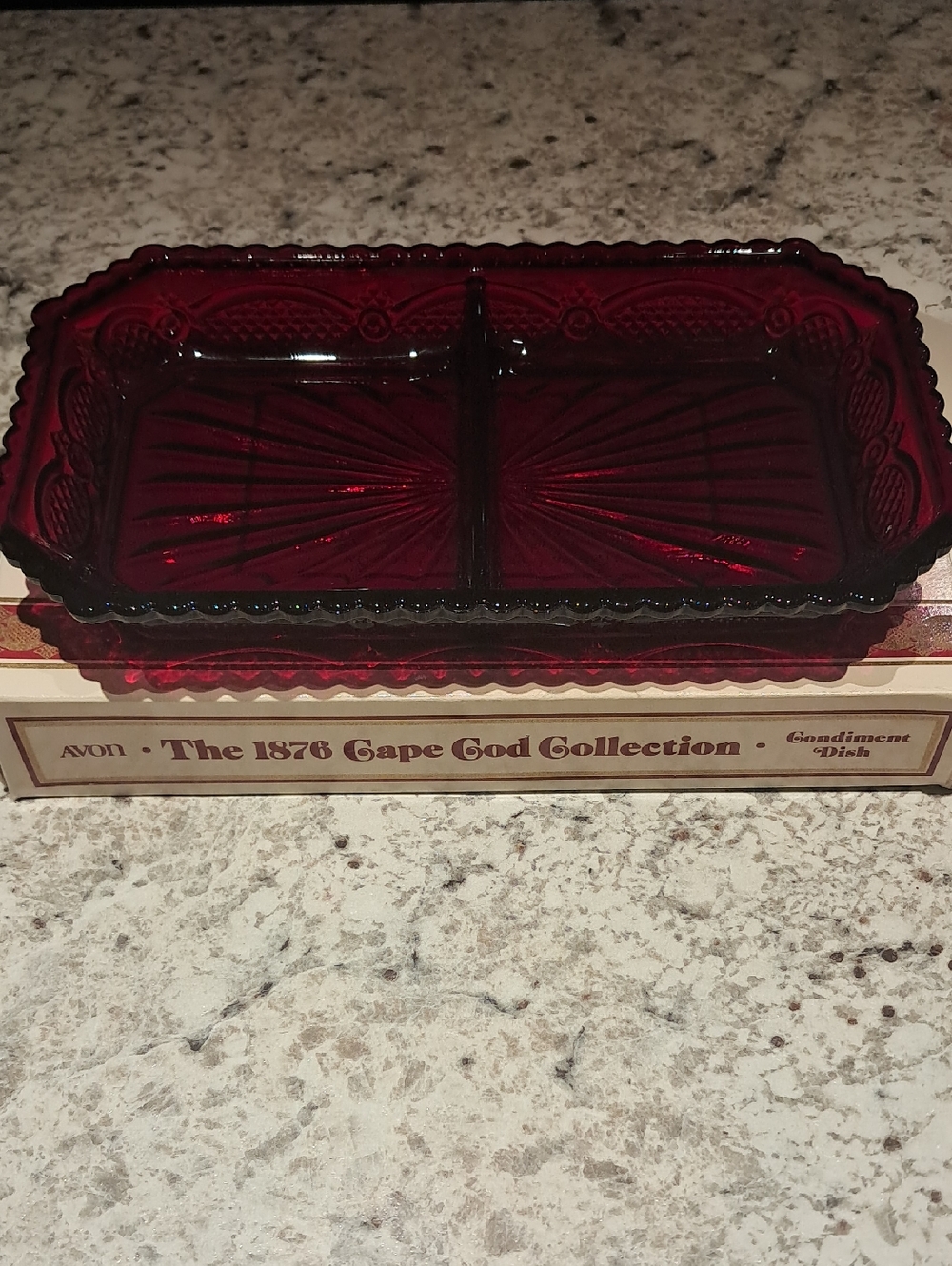 New In Box! Vintage Avon Cape Cod Ruby Red Glass Condiment Dish
